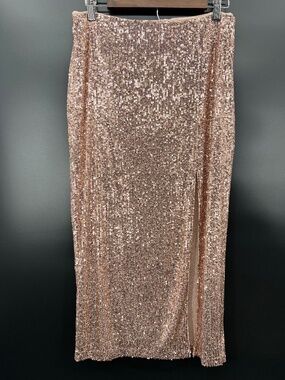 Free People Ariana Sequin Midi Skirt Women Size 8 Pink Champagne Rose Gold Slit